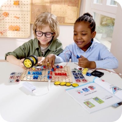 We invent <span class="purple">high-quality</span> educational products that give the power of <span class="red">creation</span> to children ages <span class="blue">8+</span>, while <span class="yellow">challenging</span> them to problem solve for real!