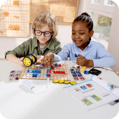 We invent <span class="purple">high-quality</span> educational products that give the power of <span class="red">creation</span> to children ages <span class="blue">8+</span>, while <span class="yellow">challenging</span> them to problem solve for real!